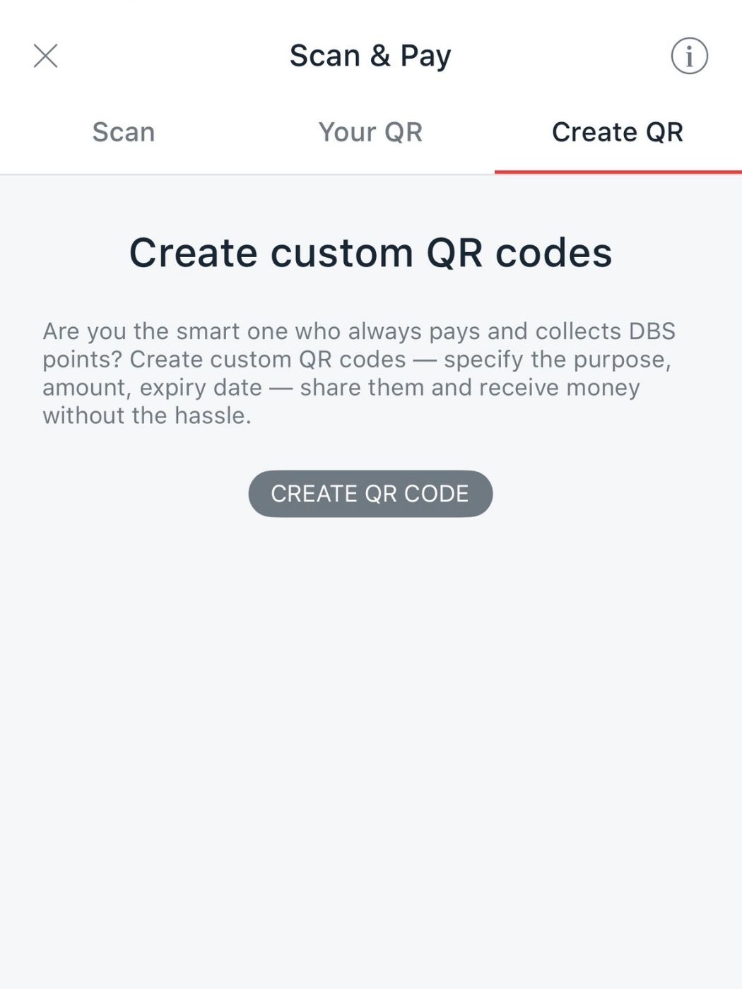 DBS digibank Create QR tab to create a custom QR code